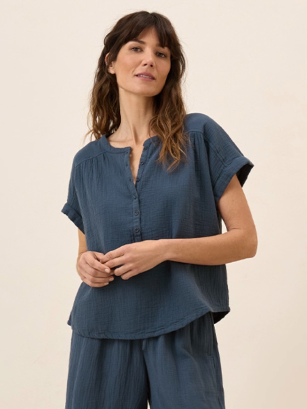 Pact Women's Coastal Double Gauze Popover Shirt Size XL Blue Organic Cotton (R)